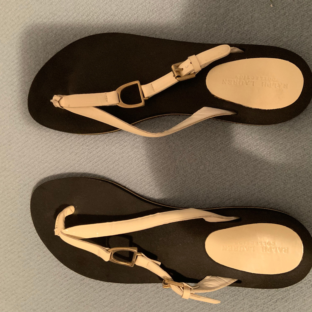 Ralph Lauren black/off-white summer flip flops 8